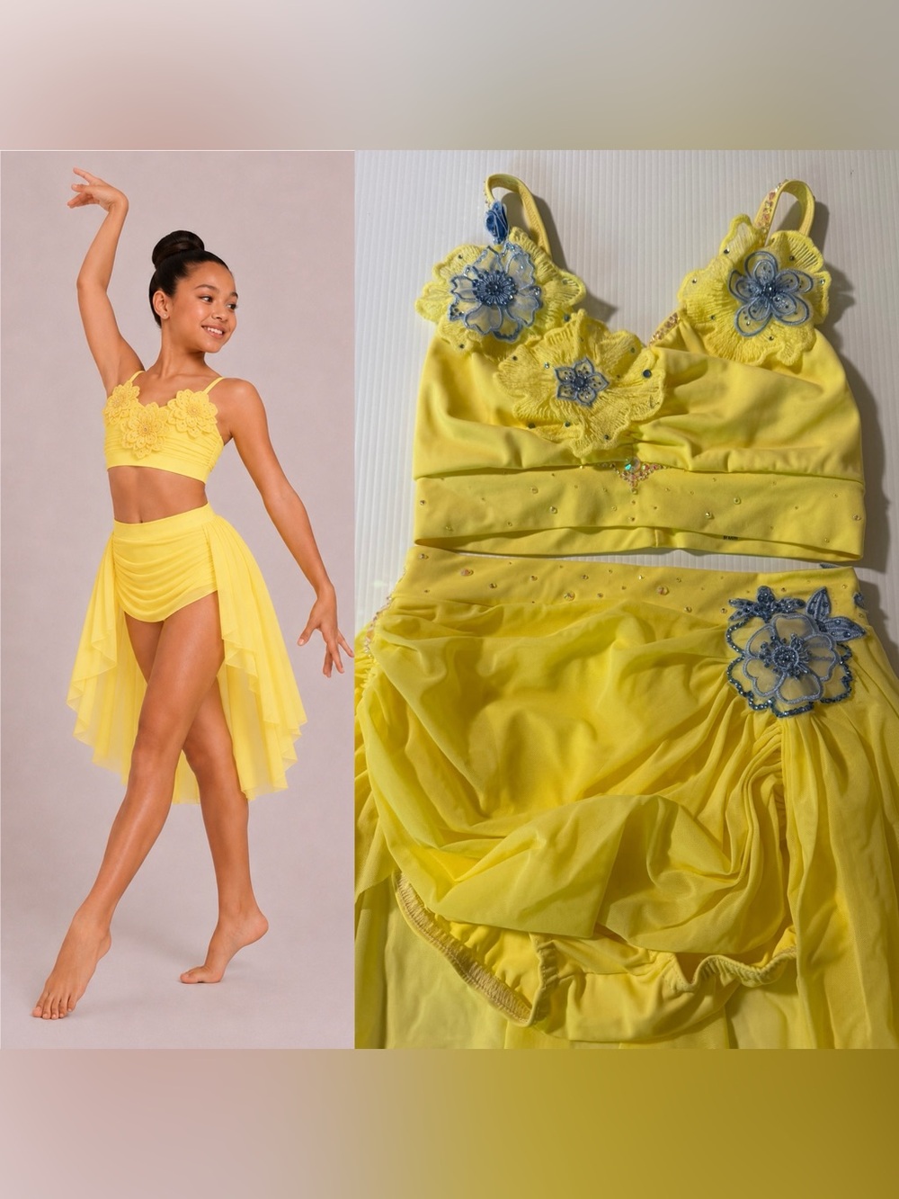 Kelle dance costume yellow 2 piece skirt custom WATERCOLORS 4414 2946 LC child